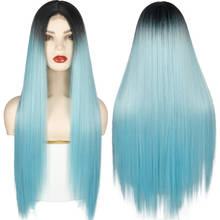Synthetic Black Ombre Blue Long Straight Hair Wig For Women Hair Bundle With Closure Daily Party Heat Resistant Hair Wigs 2024 - buy cheap