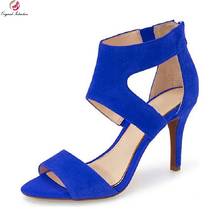 Original Intention Women Sandals Beautiful Open Toe Thin Heel Sandals Dark Blue Peru Turquoise Shoes Woman Plus US Size 4-15 2024 - buy cheap