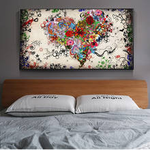 Lienzo moderno para sala de estar y hogar, pintura de amor abstracta, colorida, corazón, flores, carteles, impresiones, arte de pared 2024 - compra barato