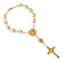 Pulseira de rosário de pérola dourada qigo com copo, joias religiosas 2024 - compre barato