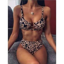 2021 Leopard Print Two Piece Swimsuit Women's High Waist Bikini Swimwear Bathing Suit Swimming Suit For Women Brazilian Bikinis 2024 - buy cheap