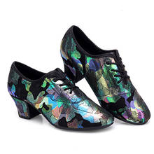 Dance Shose Latin for Women Flower leather female Latin dance shoes square dance shoes adult soft bottom with modern shoes color 2024 - buy cheap