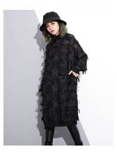 Черное платье, Осень-зима 2020, новое женское кружевное платье средней длины с полувысоким воротником, свободный стиль, модные вечерние платья с кисточками, D239 2024 - купить недорого