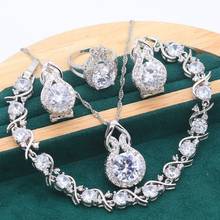 Conjunto de joias clássicas de prata 925 para mulheres, zircônia branca, pulseira, brincos, colar, pingente, caixa de presente de natal grátis, 4 peças 2024 - compre barato