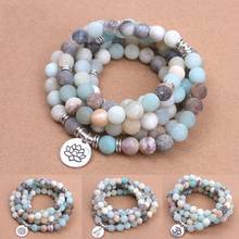 Fashion Women`s Bracelet Matte Frosted Amazonite Beads with Lotus OM Buddha Charm Yoga Bracelet 108 Mala Necklace Dropshipping 2024 - купить недорого
