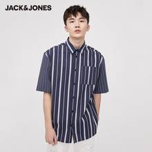 JackJones Men's Cotton Stripe Loose Fit Letter printed Casual Short-sleeved Shirt|220204515 2024 - buy cheap