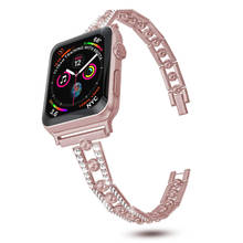 Pulsera de diamante fino rosa/para Apple Watch plateado, correa de acero extraíble para iWatch Serie 6/SE/5/4/3/2, 44mm, 40mm, 42mm y 38mm 2024 - compra barato