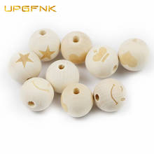 10pcs 20mm Natural Wood Beads Round Spacer Smiling Heart Star Baby Teether Child Teething Wooden Beading for Jewelry Making DIY 2024 - buy cheap