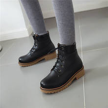 YMECHIC-Botas de tacón grueso para mujer, zapatos con cordones, calzado de talla grande, para motocicleta, color rosa y negro 2024 - compra barato