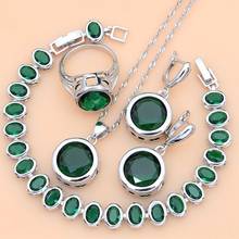 Conjuntos de joias de prata esterlina 925, grandes miçangas de pedra verde, conjunto de brincos e colar, jóias de festa para mulheres, dropshipping 2024 - compre barato