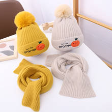 Doitbest gorro de inverno para crianças de 2 a 8 anos, gorro de pele bola laranja tricotado acrílico de inverno, 2 peças, conjunto de cachecol para meninos e meninas 2024 - compre barato