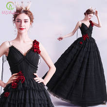 SSYFashion-vestido de fiesta largo Formal con flores rojas, vestido de noche negro con cuello en V, largo hasta el suelo, para ocasiones especiales 2024 - compra barato