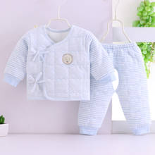 Осенне-зимняя Плотная хлопковая одежда для малышей длинная теплая одежда для новорожденных Нижнее белье для мальчиков и девочек комплект для детей от 0 до 5 месяцев, пижама, одежда для сна 2024 - купить недорого