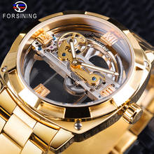 Forsining-Reloj mecánico de acero inoxidable para Hombre, accesorio masculino con mecanismo automático de bobinado automático, correas transparentes, dorado 2024 - compra barato