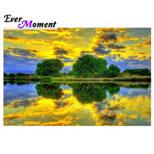 Ever Moment Diamond Painting Tree Water Sunset Handmade Full Square Mosaic Rhinestone Diamond Embroidery Home Decoration ASF2012 2024 - buy cheap