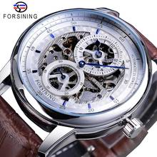 Forsining Skeleton White Dial Automatic Mechanical Watch Brown Genuine Leather Band Waterproof Wristwatch Top Brand Men Watches 2024 - buy cheap