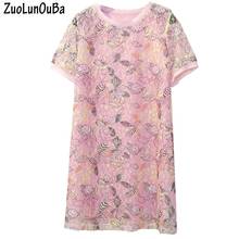 Zuolunouba verão moda oco rosa longo t camisa das mulheres teste padrão floral manga curta magro longo t topos 2024 - compre barato