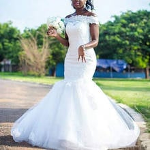 Sul africano sereia vestidos de casamento branco tule rendas casamento vestidos de noiva fora do ombro plus size vestidos de noiva 2024 - compre barato