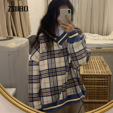 Suéter a cuadros para mujer, suéter elegante con cuello en V, moda coreana, Harajuku, vintage, BF, informal 2024 - compra barato