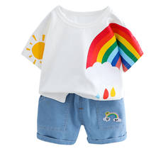 Летние комплекты одежды для маленьких мальчиков и девочек, радужная футболка с короткими рукавами и шорты, детская одежда 2024 - купить недорого