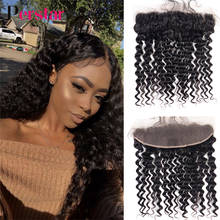 Perstar 13X4 Inch Pre Plucked Lace Frontal Closure Brazilian Deep Wave Human Hair Lace Frontal Free Part Frontal with Baby Hair 2024 - buy cheap