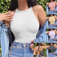 O Neck Summer Knit Crop Top Sleeveless Women Sexy Basic T Shirt White Off Shoulder Ribbed Black Tank Top Casual 2024 - buy cheap