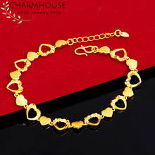 Charmhouse Pure Gold Color Bracelets For Women 8mm Hearts Link Chain Bracelet & Bangle Pulseira Wristband Fashion Jewelry Gifts 2024 - buy cheap