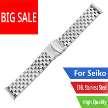 CARLYWET-pulsera de repuesto de 22mm para Seiko, eslabones sólidos con extremo curvo hueco, cierre de doble empuje, de alta calidad, SKX007 2024 - compra barato