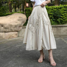 Women Summer Solid Color Irregular Cotton Skirt Elastic High Waist Large Swing A-line Joker Long Pleated Skirt Lolita 2024 - buy cheap