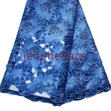 Frete grátis tecido de renda de casamento alta qualidade azul royal tecido africano 5 jardas bordado voile suíço Lace-202027B 2024 - compre barato