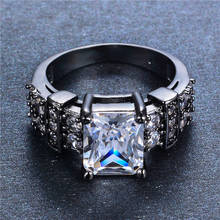 Luxo Feminino Masculino Quadrado Branco Promessa de Casamento Anéis De Ouro Anel de Pedra Preto Para As Mulheres Anel de Noivado de Amor 2024 - compre barato