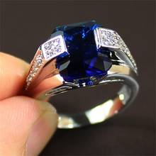 Anillos de circonia cúbica azul chapada en plata para mujer, anillo de boda para pareja, joyería de moda diseñada para mujer, regalo para niña 2024 - compra barato