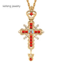 Christian Pendant Necklace Orthodox icons Men Fashion Jewelry Crucifix Jesus Rhinestone Cross pendant Long Chain Necklaces 2024 - buy cheap