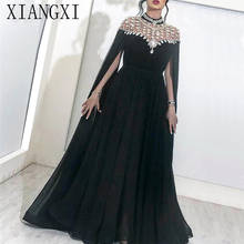 Black Muslim Evening Dresses 2020 A-line Chiffon Beaded Crystals Plus Size Islamic Dubai Saudi Arabic Long Formal Evening Gown 2024 - buy cheap