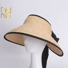 RH-sombreros de rafia para mujer, sombrero largo de paja, visera superior vacía, para vacaciones, playa, Verano 2024 - compra barato