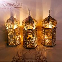 Decoraciones de madera de Ramadán Eid Mubarak, velas Led de Luna, luz para el hogar, fiesta musulmana, colgante, adornos de Kareem 2024 - compra barato