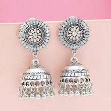 Silver Gypsy Indian Peacock Oxidized Hollow Flower Jhumka Drop Earrings For Women Wedding Bridal Afghan Turkish Thailand Jewelry 2024 - buy cheap