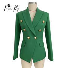 PEONFLY New Fall Winter 2019 Designer Blazer Jacket Women's Lion Metal Buttons Double Breasted Solid Color Blazer Overcoat 2024 - buy cheap