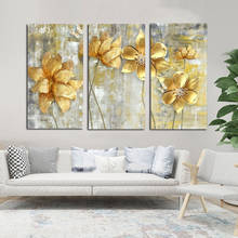 Pintura em tela sem flor 3 painéis, arte amarela, paisagem, parede, pintura para sala de estar, pôsteres nórdicos dourados e impressões 2024 - compre barato