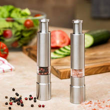 Manual Salt And Pepper Grinder Set Thumb Push Pepper Mill Stainless Steel Spice Sauce Grinders With Metal Holder Kitchen Tool 2024 - buy cheap