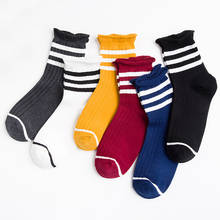 Calcetines de algodón informales para mujer, calcetín de 3 par/lote, a rayas, Harajuku, cómodas, medias de Color sólido, novedad calcetines mujer divertido 2024 - compra barato