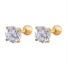 Brinco de cartilagem agem aço cirúrgico feminino, piercing de orelha de cristal redondo 4mm, 2 peças, novo, simples, cor de ouro rosa, joia fashion 2024 - compre barato