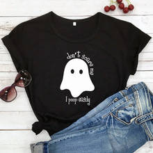 Camiseta "Don't Scare Me I Poop" fácilmente, divertida camiseta de fantasma para fiesta de Halloween y otoño, camiseta estampada para mujer, regalo de vacaciones, Top 2024 - compra barato