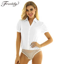 Elegant Bodysuits for Women Office Lady Work White Shirt Bodysuit Short Sleeve Bodycon Fashion Tops and Blouses Female Clothes 2024 - buy cheap