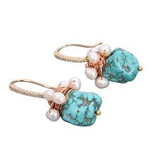 GG Jewelry Green Turquoise White Pearl Drop Earrings In Yellow Gold Plated 2024 - buy cheap