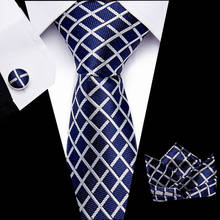 Gravatas e abotoaduras masculinas de seda azul, gravata de luxo com lenços e abotoaduras, estilo jacquard, frete grátis 2024 - compre barato
