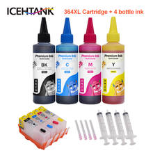 ICEHTANK 4X100ml Bottle Refill Dye ink + Refill Ink Cartridge For HP 364 Photosmart 5510 5515 7520 Deskjet 3070A 7510 Cartridges 2024 - buy cheap