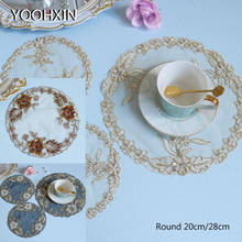Luxury Round 3colors bead Lace embroidery placemat cup coaster tea mug kitchen Christmas table place mat cloth doily wedding pad 2024 - buy cheap