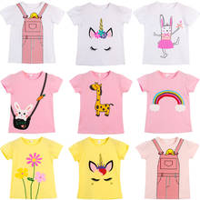 2021 Summer Girls Short Sleeve T-shirt Kids Cartoon Animal Printed Fashion O-Neck Tee Tops Children 100% Cotton Clothes 2-10Y 2024 - buy cheap
