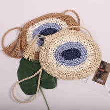 Women Summer Leisure Straw Rope Woven Shoulder Messenger Crossbody Bag Vacation Beach Color Splicing Handbag 2024 - buy cheap